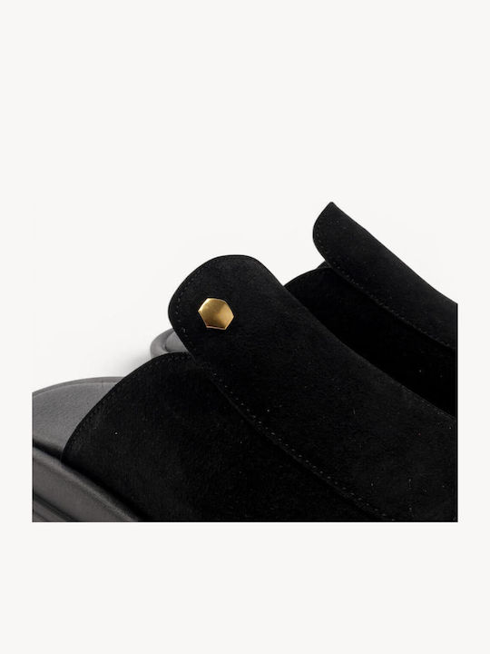 Schwarze Flatforms Breite Ferse Mit Metallischer Detail