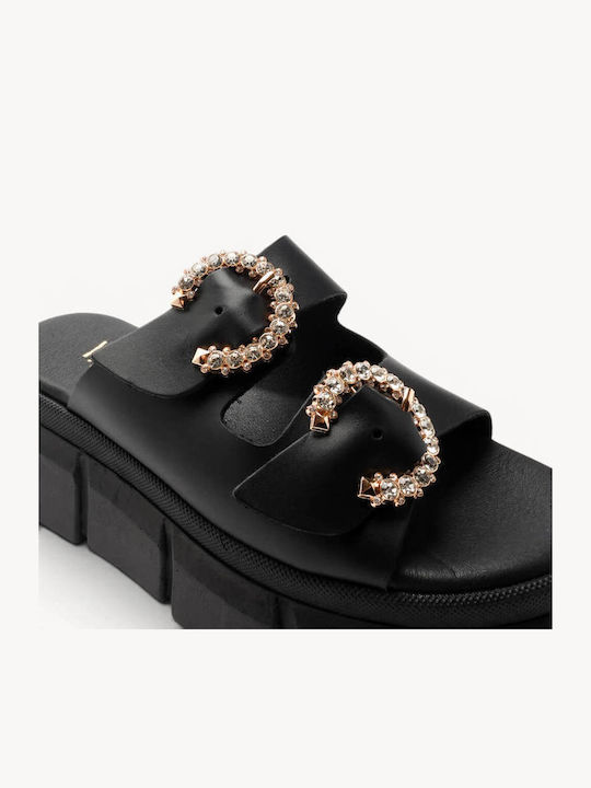Black Chunky Flatforms Decorative Buckles
