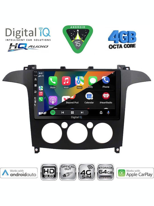Digital IQ Car Audio System for Ford S-Max 2006-2014 with A/C Bluetooth USB Wi-Fi GPS Apple CarPlay Android Auto with 9 Inch Touch Screen