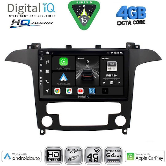 Digital IQ Car Audio System for Ford S-Max 2006-2014 with A/C Bluetooth USB Wi-Fi GPS Apple CarPlay Android Auto with 9 Inch Touch Screen