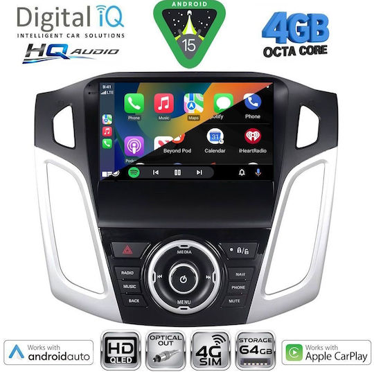 Digital IQ Ηχοσύστημα Αυτοκινήτου για Ford Focus 2005-2012 με A/C (Bluetooth/USB/WiFi/GPS/Apple-Carplay/Android-Auto) με Οθόνη Αφής 9"