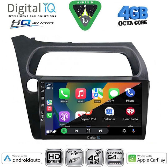 Digital IQ Auto-Audiosystem für Honda Civic 2006-2012 mit Klima (Bluetooth/USB/Eingebautes Wi-Fi / GPS / Apple CarPlay / Android Auto) mit Touchscreen 9 Zoll