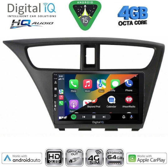 Digital IQ Car Audio System for Honda Civic 2012-2016 Bluetooth USB WiFi GPS Apple CarPlay Android Auto with 9" Touch Screen