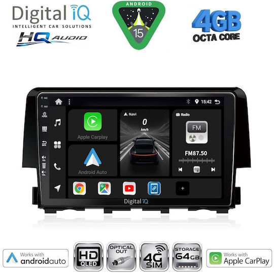 Digital IQ Car Audio System for Honda Civic 2012-2016 Bluetooth USB WiFi GPS Apple CarPlay Android Auto with 9" Touch Screen