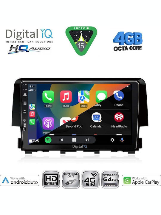 Digital IQ Car Audio System for Honda Civic 2012-2016 Bluetooth USB WiFi GPS Apple CarPlay Android Auto with 9" Touch Screen