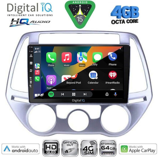 Digital IQ Car Audio System for Hyundai i20 2008-2012 with A/C Bluetooth USB WiFi GPS Apple CarPlay Android Auto with 9" Touch Screen