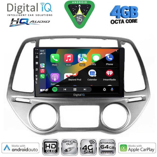 Digital IQ Car Audio System for Hyundai i20 2008-2014 (Bluetooth/USB/WiFi/GPS/Apple CarPlay/Android Auto) with 9" Touch Screen
