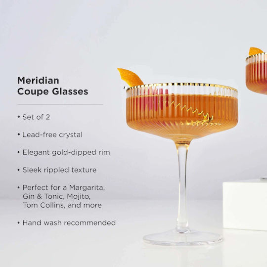 Viski Meridian Set Champagne / Cocktail Stemmed Crystal Gold 340ml 2 Pieces Glasses