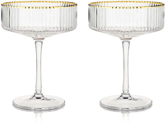 Viski Meridian Set Champagne / Cocktail Stemmed Crystal Gold 340ml 2 Pieces Glasses