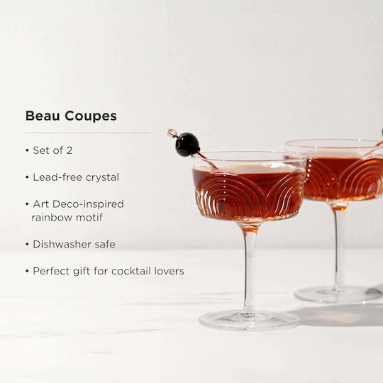 Viski Beau Set of Crystal Champagne / Cocktail Tall Glasses 220ml 2 Pieces