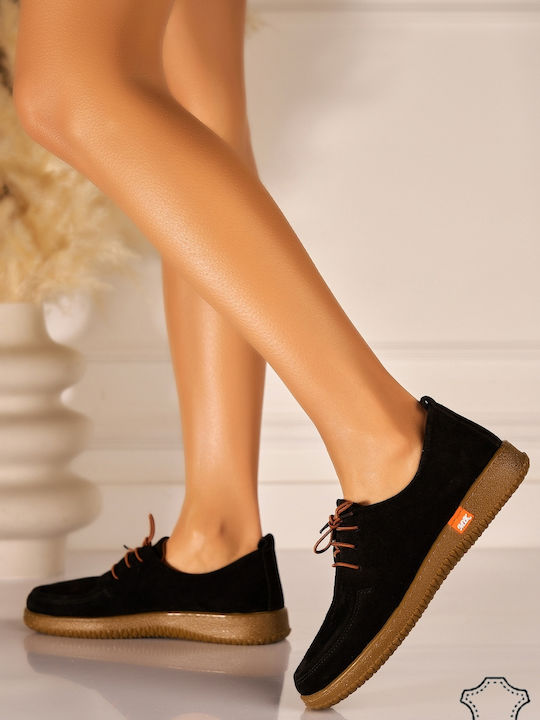 Suede Γυναικεία Oxfords σε Μαύρο Χρώμα