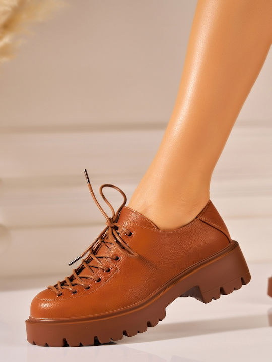 Oxfords Pentru Femei Din Piele În Culoare Maro