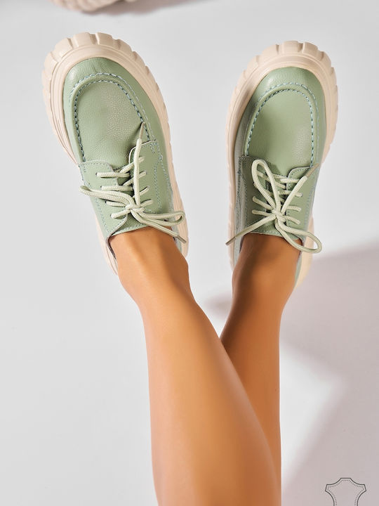 Δερμάτινα Γυναικεία Oxfords σε Πράσινο Χρώμα