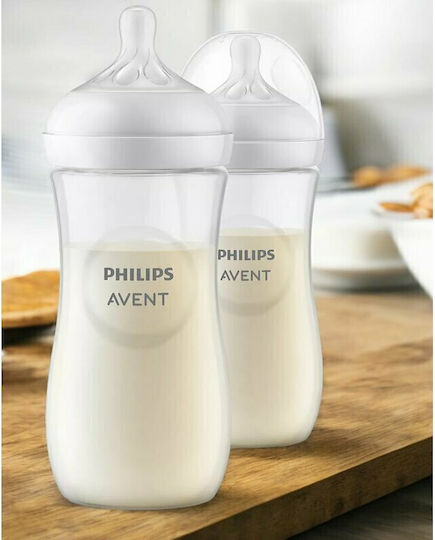 Philips Set Biberoane din Plastic Natural Anti-Colici cu Tetină din Silicon pentru 0-6 Luni Albe 330ml 2 Bucăți