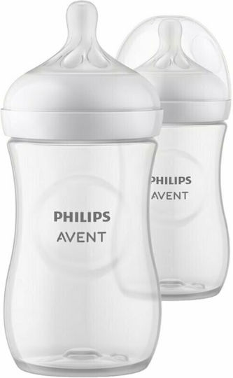 Philips Set Biberoane din Plastic Natural Anti-Colici cu Tetină din Silicon pentru 0-6 Luni Albe 260ml 2 Bucăți