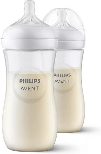 Philips Set Biberoane din Plastic Natural Anti-Colici cu Tetină din Silicon pentru 0-6 Luni Albe 330ml 2 Bucăți
