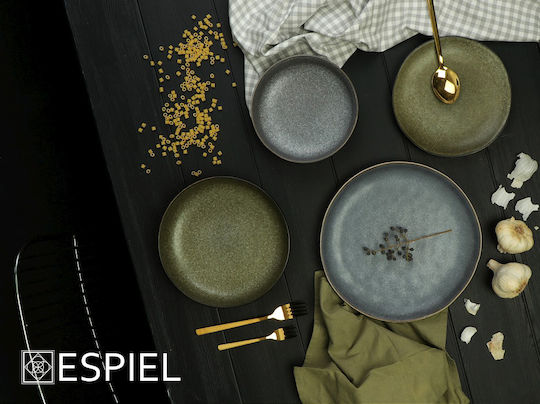 Espiel Etna Shallow Ceramic Gray Serving Plate with Diameter 28cm 4 Pieces