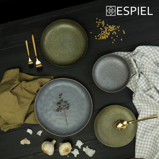 Espiel Etna Shallow Ceramic Gray Serving Plate with Diameter 28cm 4 Pieces