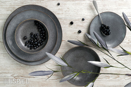 Espiel Etna Shallow Ceramic Gray Serving Plate with Diameter 28cm 4 Pieces