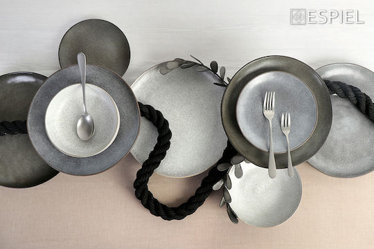 Espiel Etna Shallow Ceramic Gray Serving Plate with Diameter 28cm 4 Pieces