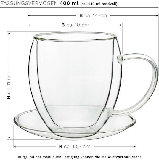 Creano Φλιτζάνι Tσαγιού Γυάλινο Διάφανο 400ml