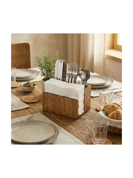 Cheffinger Cutlery Organizer Napkin Holder Natural Bamboo 4 Compartments Kitchen Brown