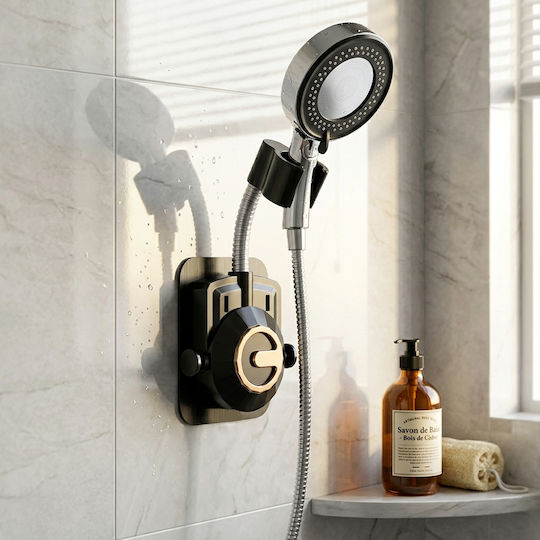 Avizar Shower Head Holder Without Drilling Adhesive Fixing Flexible Arm Black