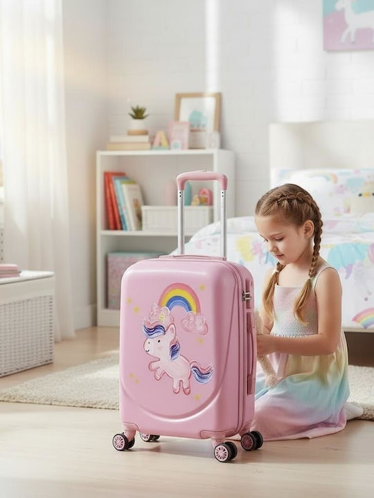 Playful Bags Παιδική Βαλίτσα Ταξιδίου Καμπίνας Σκληρή Ροζ Μονόκερος με 4 Ρόδες Ύψους 55εκ.