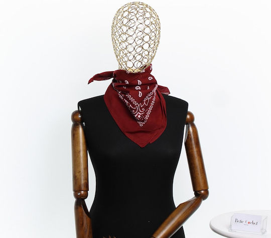 Bandană Din Bumbac Mărimea 55 X 55 Cm Imprimeu Mandala ButicCochet Burgundă Es2195