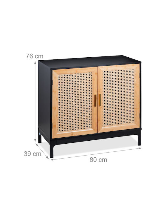 Bufet Din Lemn Negru/natural/auriu 80x39x76cm