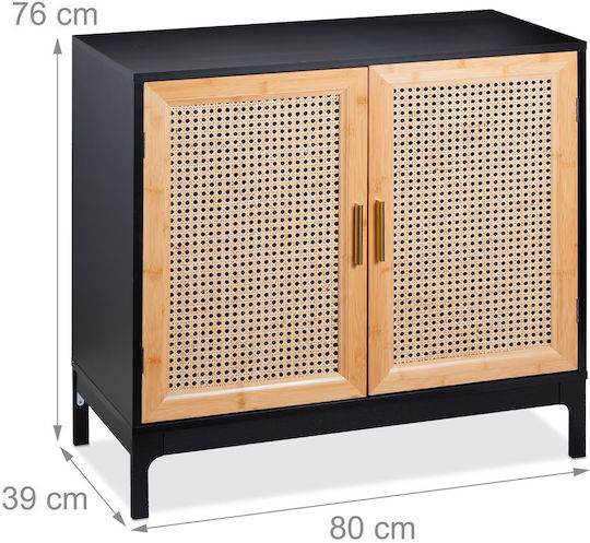 Wooden Sideboard Black/Natural/Gold 80x39x76cm
