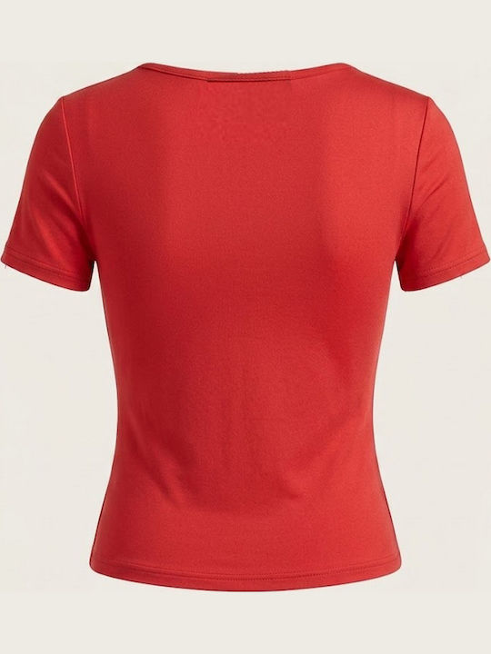Damen Crop Top Leder Kurzärmelig Koralle