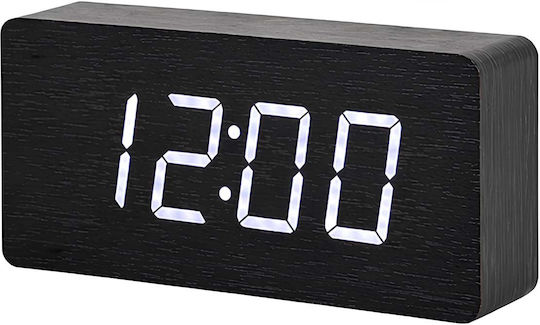 Avizar Wooden Clock Clear Digital Led Display Black