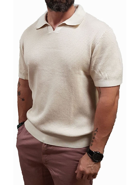 Herrenblusen Neck Polo Kurzarm Ecru
