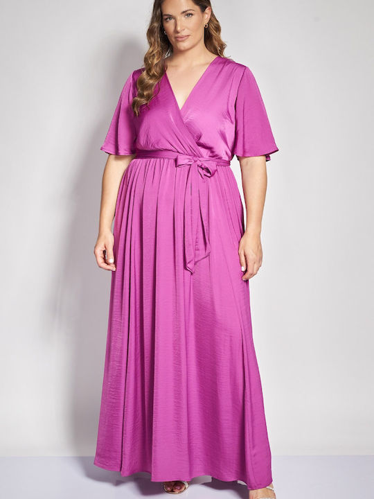 Rochii Maxi de Seară Rochii de Vară Pentru Femei Satin Wrap-Around Fucsia