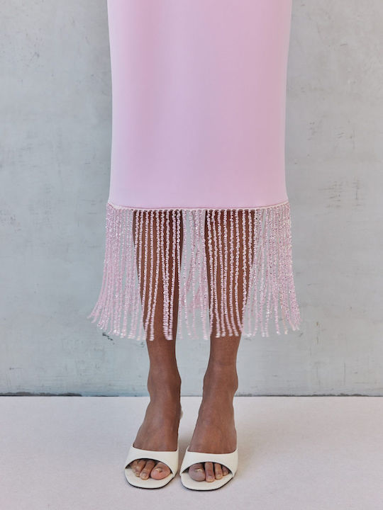 Summer Midi Evening Strapless Dress Baby Pink