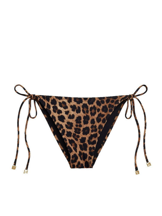 Bikini Slip με Κορδονάκια Καφέ