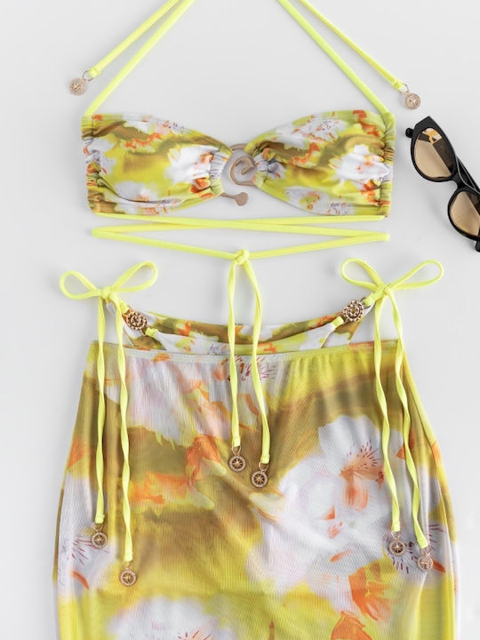 Bikini-Set 3 Stücke Blumen Gelb