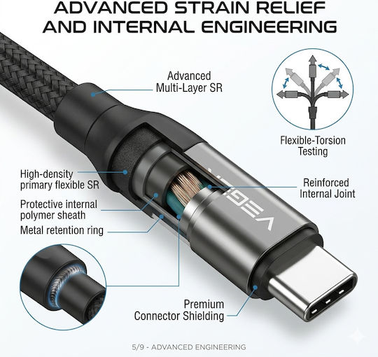 Veger Geflochtenes USB Typ-C Kabel USB-C männlich - USB-C 240W PD 1,2m DC120