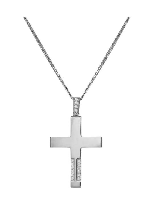 Women's White Gold Cross 9K Double Sided with Chain