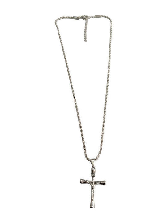 Kalliopi Silver Crucifix Pentru Bărbați Din Oțel Cu Lanț