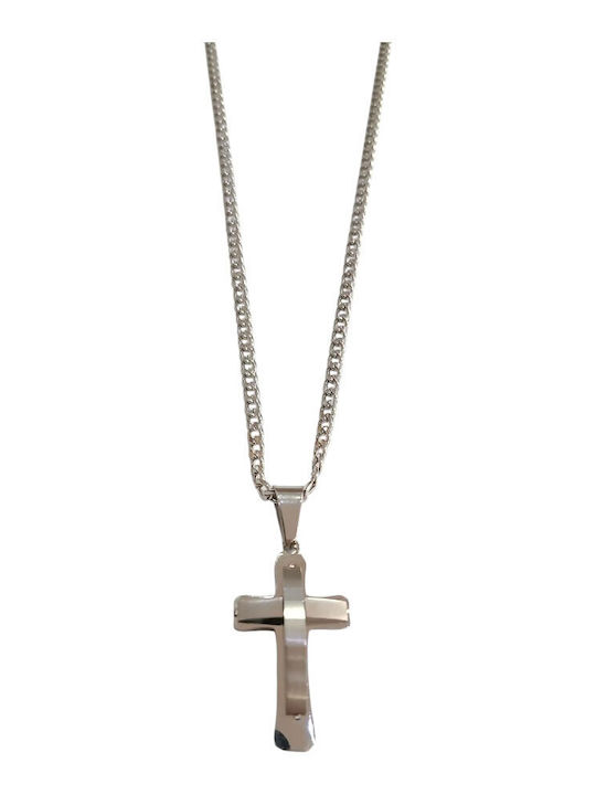 Kalliopi Silver Men's Cross Made of Steel with Chain