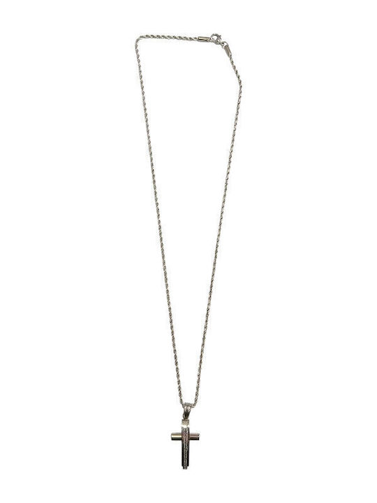 Kalliopi Silver Crucifix Pentru Bărbați Din Oțel Cu Lanț