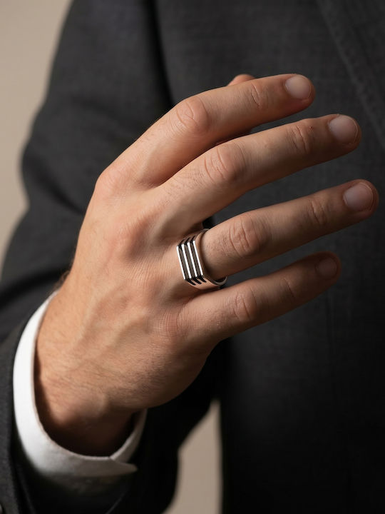 Kiriakos Gofas Men's Ring with Stones and Enamel from Silver