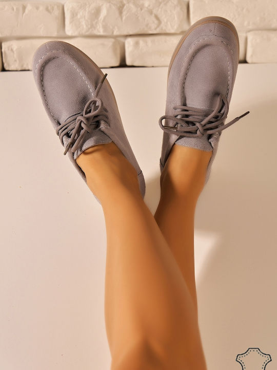 Leder Damen Mokassins in Grau Farbe
