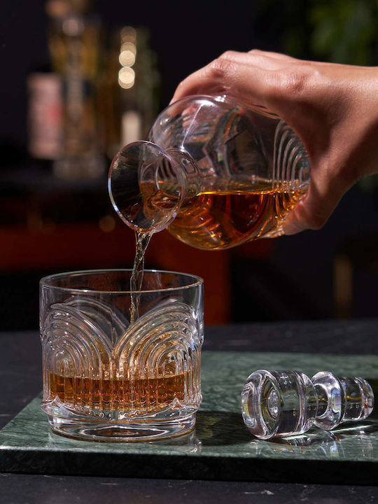 Viski Beau Stacking Crystal Whiskey Serving Decanter with Stopper and Gold Glasses 325ml