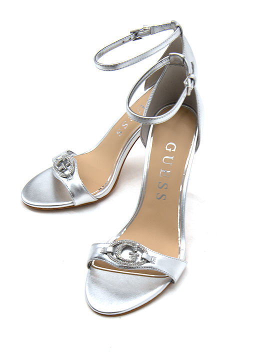Leather Sandals with Strass Silver