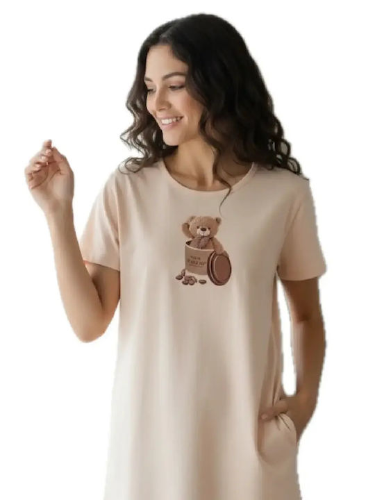 Vienetta Secret Summer Cotton Women's Nightgown Ecru