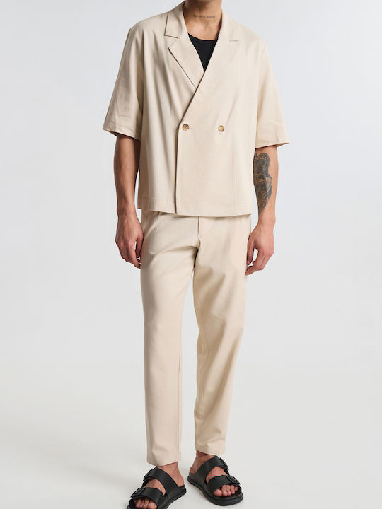 Short Sleeve Shirt in Wide Line Beige