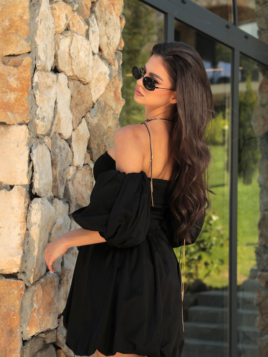 Sommer Mini Damenkleid Für Hochzeit Taufe Schwarz
